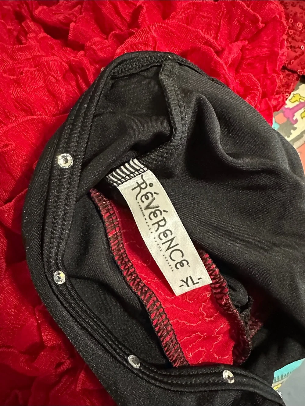 Competition Dance Red & Black Sequin & Ruffle Dance Costume youth large (YL)